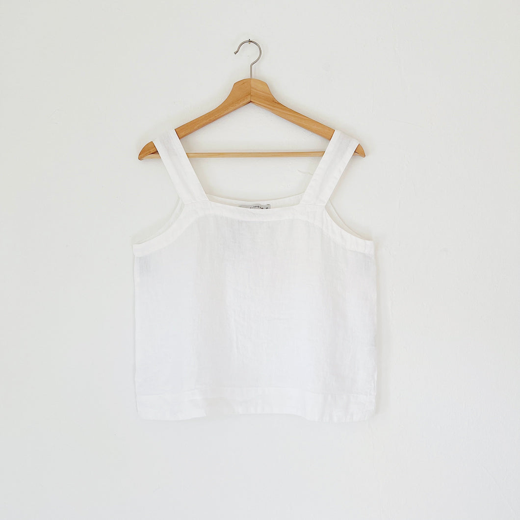 Cut Loose | Square Neck Linen Tank in White
