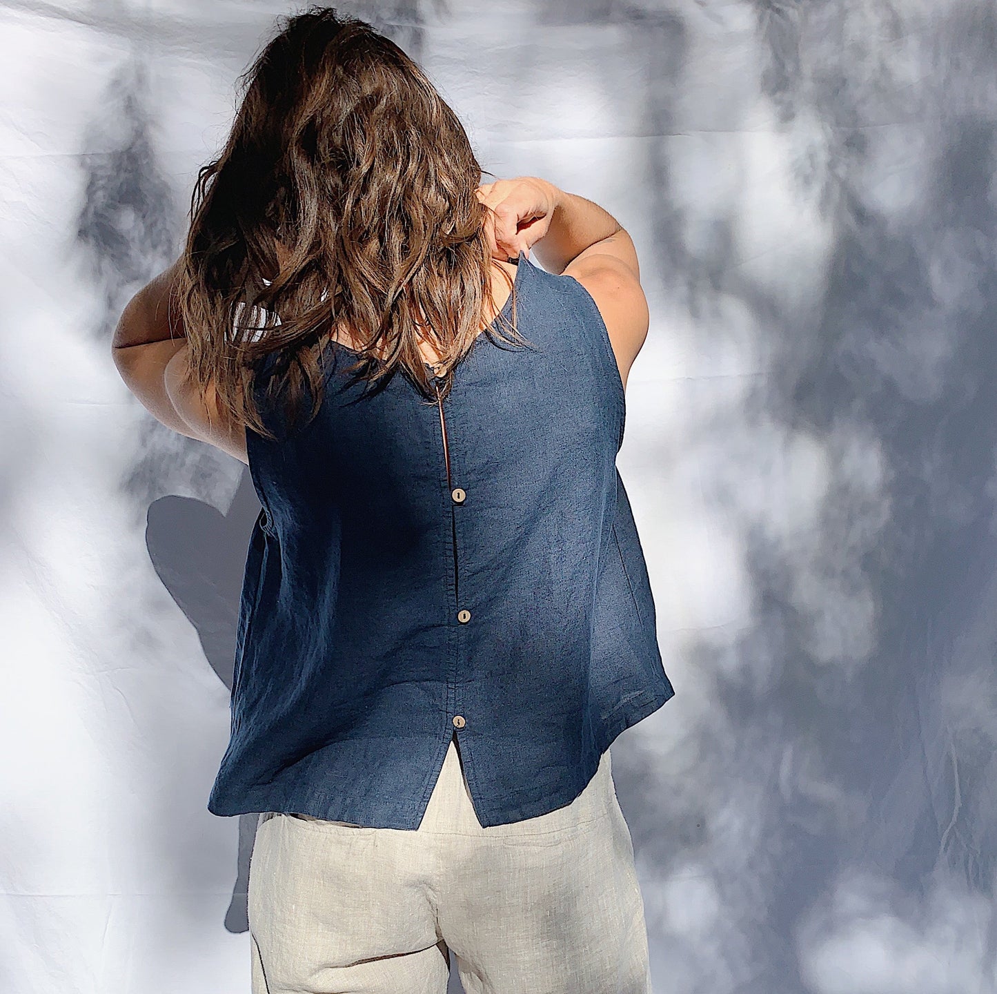 Button Back Tank in Navy