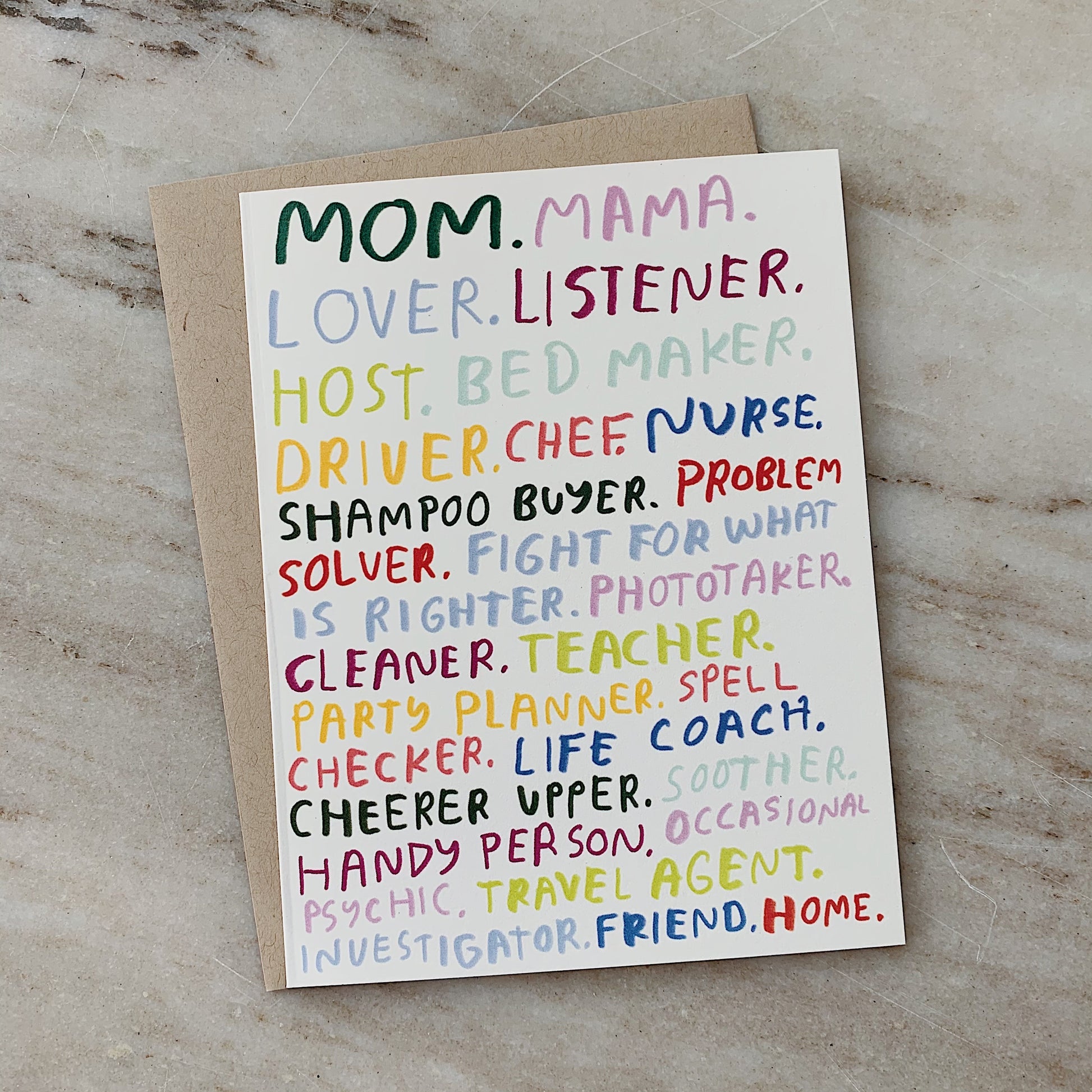 mom you're all that card laydown top view on marble
