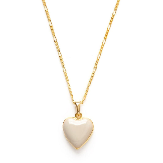 Enamel Heart Locket in Beige