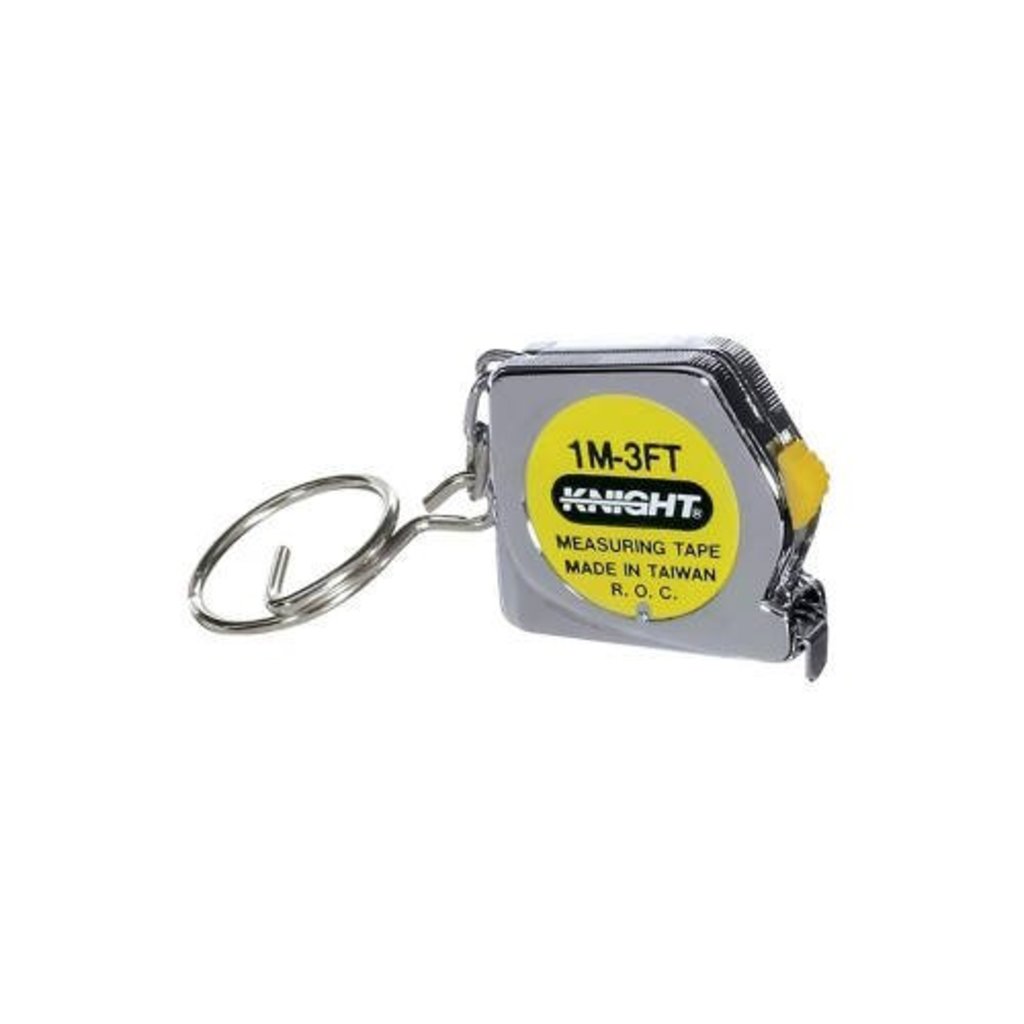 Side view of mini keychain tape measure.