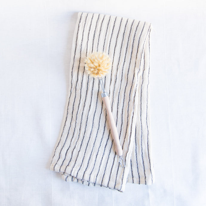 striped cotton dishtowel with scrub brush